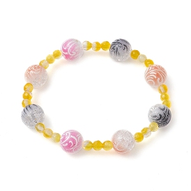 Round Dyed Natural Agate & Acrylic Beaded Stretch Bracelets for Women