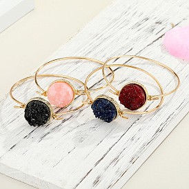 Colorful Resin Bracelet with Natural Stone Look, Open Crystal Sprout Bangle and Beaded Charm Jewelry