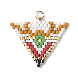 Handmade MIYUKI Delica Seed Loom Pattern, Triangle Pendant with 304 Stainless Steel Jump Rings