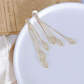 Chic Leaf Tassel Earrings with Minimalist Forest Fairy Vibe - JURAN S925 Gold-Plated Design