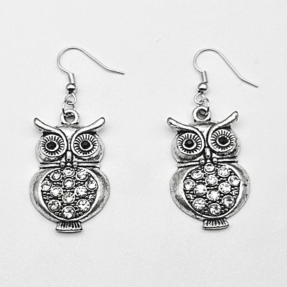 Модные серьги-подвески из сплава в форме совы, со стразами