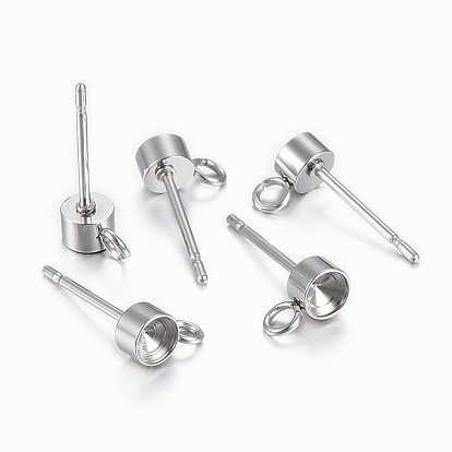 304 Stainless Steel Stud Earring Settings, with Loop, Earring Post
