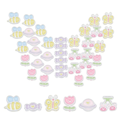 36Pcs 6 Style Transparent Acrylic Beads, with Enamel, Mixed Shapes