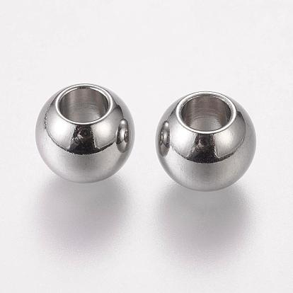 304 Stainless Steel European Beads, Barrel, Large Hole Beads, 10x8mm, Hole: 5mm