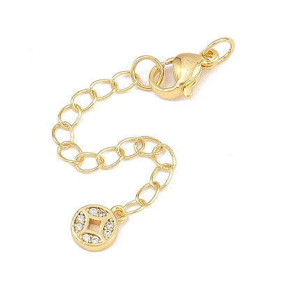 Латунные микрофибриллы с концами из кубического циркония и цепочкой, плоско-круглые, застежка из нержавеющей стали