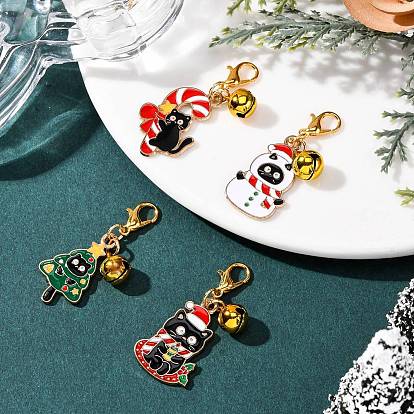 4 шт. подвески в виде рождественского кота из эмалевого сплава с латунными колокольчиками, с карабин-лобстерами 