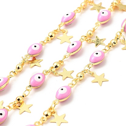 Enamel Horse Eye Link Chains, with Real 18K Gold Plated Star Charms, Soldered, Long-Lasting Plated, with Spools
