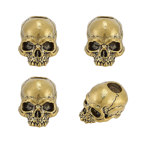 4pcs perles européennes en laiton, Perles avec un grand trou   , crane