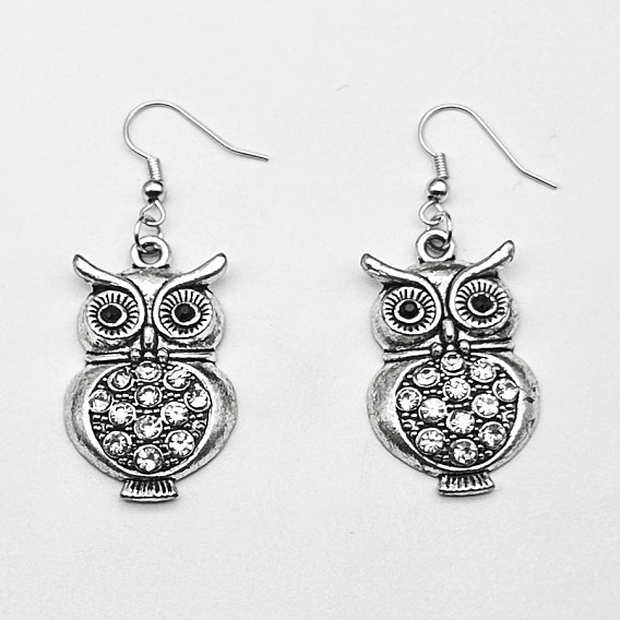 Модные серьги-подвески из сплава в форме совы, со стразами