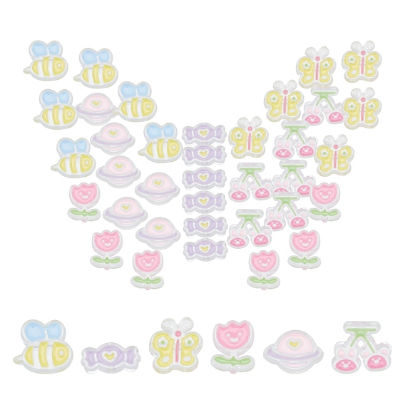 36Pcs 6 Style Transparent Acrylic Beads, with Enamel, Mixed Shapes