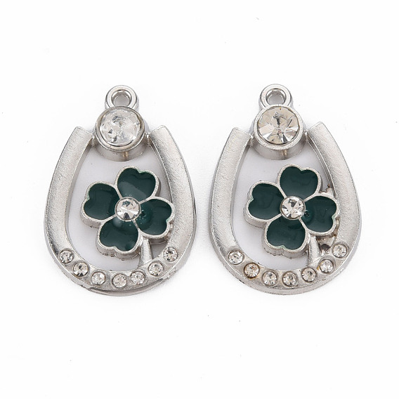 Pendentifs en alliage, avec l'émail, platine, larme avec trèfle