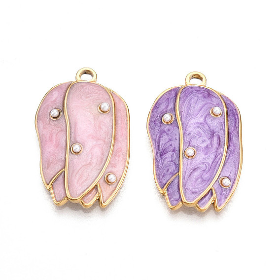 Ионное покрытие (ip) 304 подвески из нержавеющей стали с эмалью, с абс пластмассовой имитационной жемчужиной, , реальный 18 k позолоченный