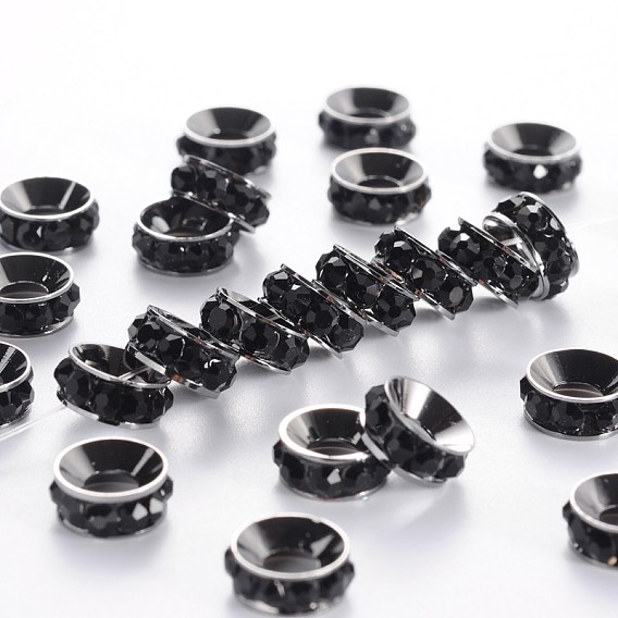 Латунные бусины разделители для поставки стразов, класс А, рондель, металлический черный 