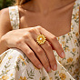 304 Stainless Steel Imitation Pearl Cuff Open Rings for Women, Golden