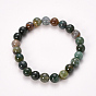 Natural Indian Agate Beaded Stretch Bracelets, Round