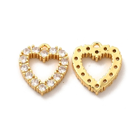 Brass Micro Pave Clear Cubic Zirconia Pendants, Long-Lasting Plated, Cadmium Free & Lead Free, Heart Charm