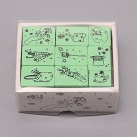Wooden Rubber Stamps Sets, for Scrapbooking, Cube, Summer Style, Pale Green