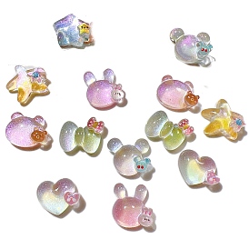 Gradient Color Resin Cabochones, with Giltter Power, Mixed Shapes