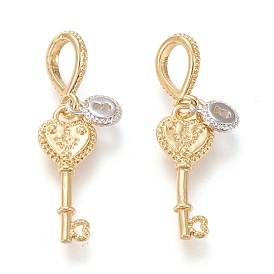 Brass Pendants, Long-Lasting Plated, Heart Key with Lock