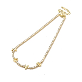 Clear Cubic Zirconia Chains Necklace for Girl Women Gift, Word LOVE Necklaces with Brass Chain Extender & Lobster Claw Clasps, Lead Free & Cadmium Free, Long-Lasting Plated