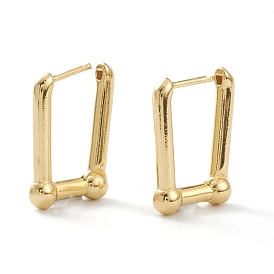 Brass Huggie Hoop Earrings, with Steel Pin, Long-Lasting Plated, Rectangle