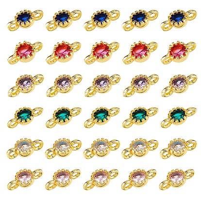 36 шт. 6 цвета латунь кубический цирконий плоские круглые подвески-подвески, золотые