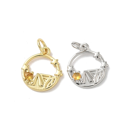 Латунные микро проложить кубического циркония прелести, плоский круглый со звездными подвесками, с целью перехода в кольце, стойки покрытие, долговечный, без свинца и без кадмия