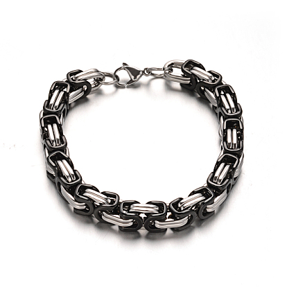 304 colliers en acier inoxydable et des bracelets ensembles de bijoux, avec des chaînes byzantins et fermoirs pince de homard, 23.8 pouce, 223mm