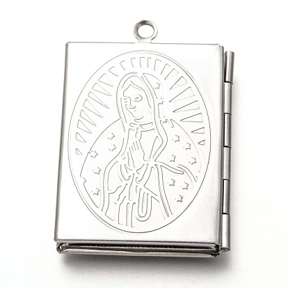 316 inoxydable pendentifs médaillon en acier, cadre de photo charmant pour colliers, rectangle avec vierge marie