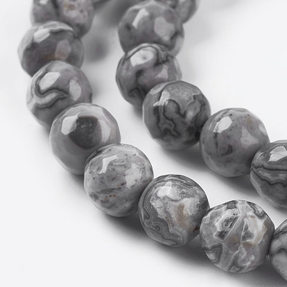 Natural Map Stone/Picasso Stone/Picasso Jasper Strands, Faceted Round, Gray, Hole: 1mm