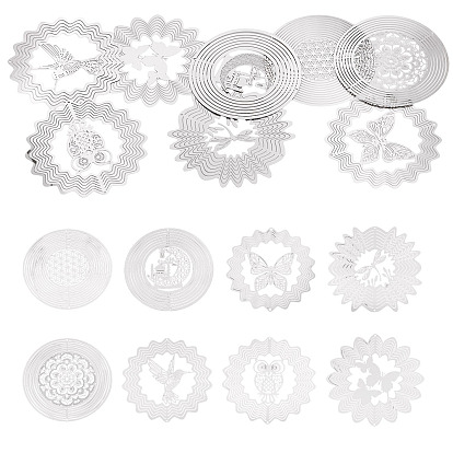 8 pièces 8 styles 201 breloques/maillons de connexion en acier inoxydable, embellissements en métal gravé, formes mixtes, anti-ternissement