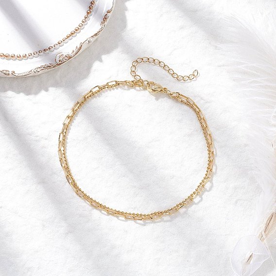 Латунная цепочка-скрепка и 304 двухслойные браслеты на ногу из нержавеющей стали с шариковой цепочкой для женщин