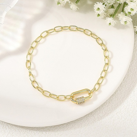 Messing Büroklammer Kette Armbänder, mit Messing Micro Pave Zirkonia Schraube Karabiner Schloss Charms