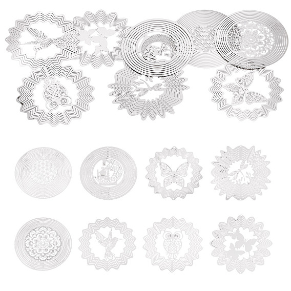 8 pièces 8 styles 201 breloques/maillons de connexion en acier inoxydable, embellissements en métal gravé, formes mixtes, anti-ternissement