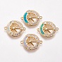 Brass Micro Pave Cubic Zirconia Links, Cadmium Free & Lead Free, with Synthetic Opal, Flat Round with Star