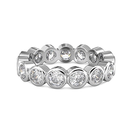 Anillo redondo de plata de primera ley con baño de rodio, anillo de circonita cúbica transparente para mujer