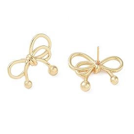 Rack Plating Bowknot Brass Stud Earrings for Women, Cadmium Free & Lead Free, Long-Lasting Plated