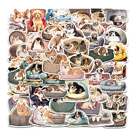 50Pcs Sleepy Dog Cat PVC Waterproof Self-Adhesive Stickers, Cartoon Stickers, for Party Decorative Presents