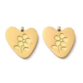 Ion Plating(IP) 316L Surgical Stainless Steel Charms, Heart with Flower Charms
