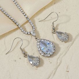 Комплекты из латунных серег-капель и ожерелий с подвесками из горного хрусталя для женщин