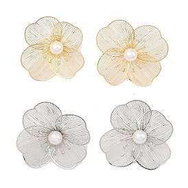 Flower Alloy Stud Earrings, with Imitation Pearl