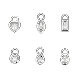 6 шт. 6 стили 925 подвески из стерлингового серебра с кристаллами и стразами, платина, родий, 1 с тканью для полировки ПК