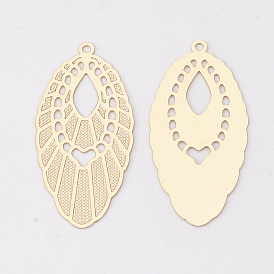 Brass Pendants, Etched Metal Embellishments, Long-Lasting Plated, Leaf