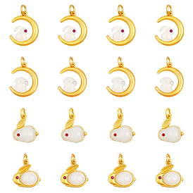 16 шт 4 стиль стеклянные подвески, со сплавочной фурнитурой и стразами, матовый золотой цвет, луна с кроликом и кроликом