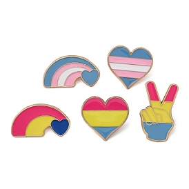 Pride Rainbow Theme Enamel Pins, Light Gold Alloy Brooches for Backpack Clothes