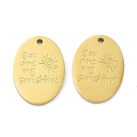 Ion Plating(IP) 316L Surgical Stainless Steel Pendants, Oval with Word You are My Sunshine