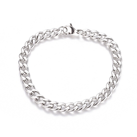 Unisex 304 Stainless Steel Curb Chain/Twisted Chain Bracelets, with Lobster Claw Clasps