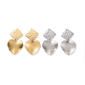 304 Stainless Steel Heart with Rhombus Dangle Stud Earrings for Women
