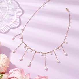 Оболочки жемчужные ожерелья, с латунной кабельной цепью и застежками из лобстера из нержавеющей стали 304