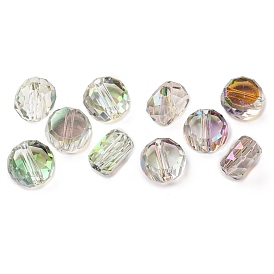 Гальванические стеклянные бусины, плоско-круглые, граненые, половина рианбоу покрытый пластиной